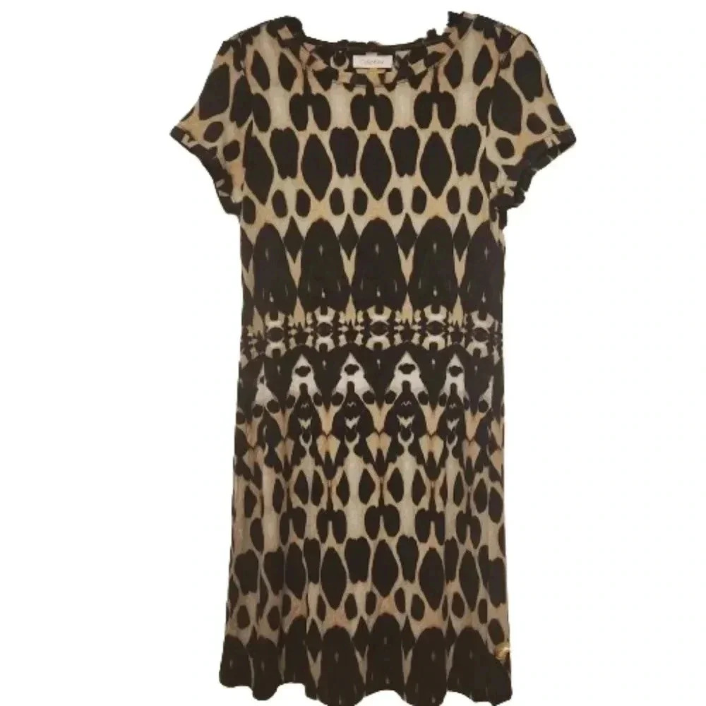 Calvin Klein brown and tan animal print dress Size M